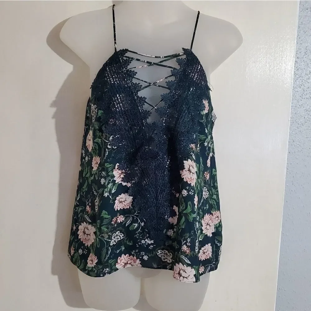 WayF Posie green Floral Print Strappy Camisole Top sz XS
